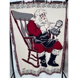 Vintage 1992 Santa with Doll Throw Blanket